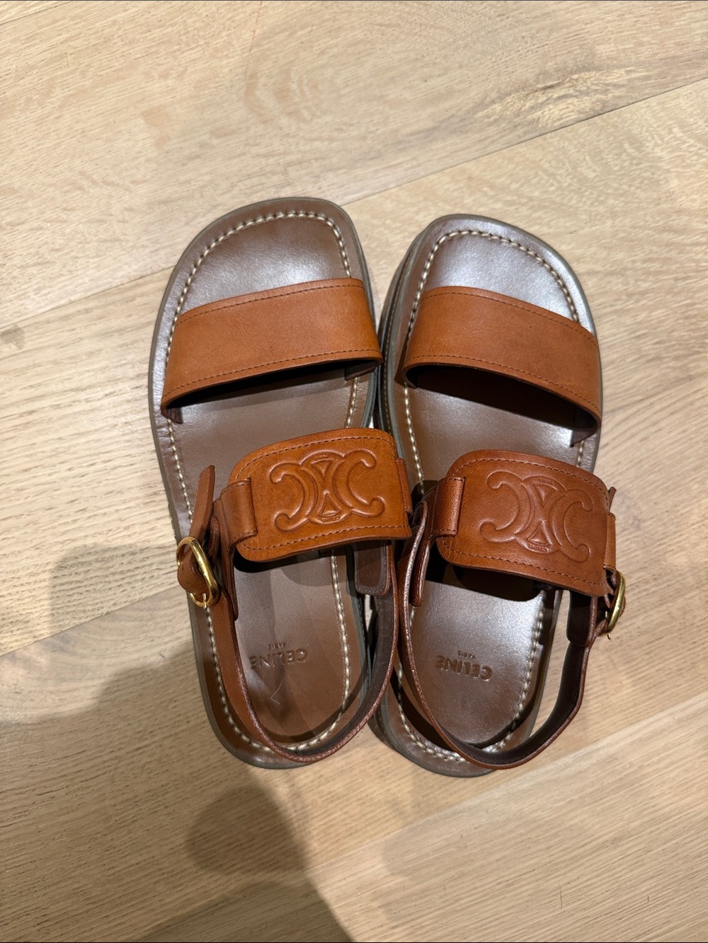 celine triomphe brown sandal 37 fits 7.5/8